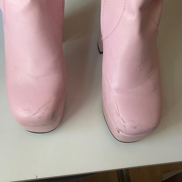 Pink Knee High Platform Boots - Picture 2 of 4